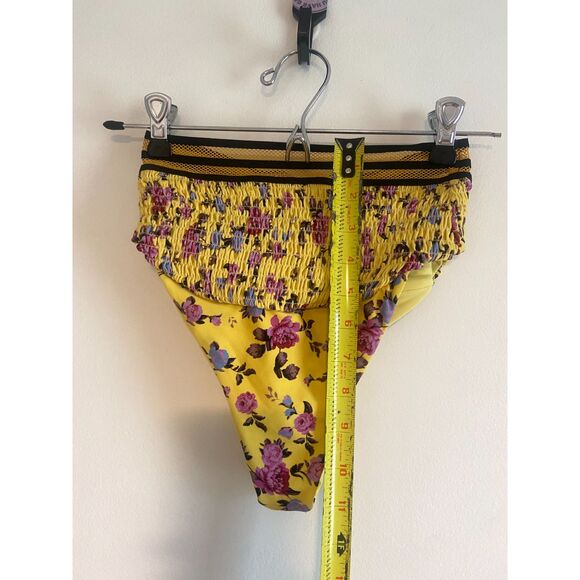 For Love & Lemons Paulina Shirred Bikini Bottom Yellow Floral XS - Picture 6 of 8